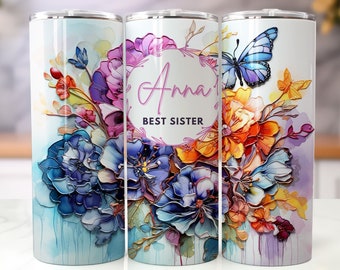 Add your own name, Colorful Floral Custom Tumbler Sublimation Wrap, Straight Tumbler Wrap, High Res PNG, Instant Download, 300 DPI