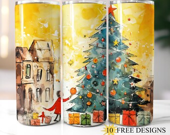 Christmas Tree 20 oz Skinny Tumbler Wrap, Holiday Tumbler Sublimation Design, Winter Snow Tumbler PNG, Digital Download, Cute Tumbler Wrap