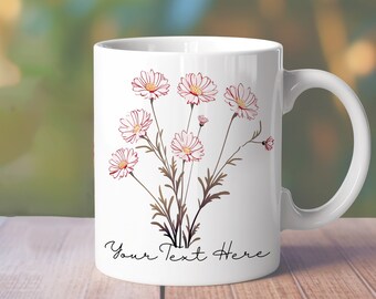 Birth Flower Mug Wrap, 11oz 12oz 15oz Mug Wrap, Minimalist Flower Straight Mug, September Floral Straight Mug Sublimation, Aster Mug Wrap