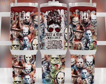 Girl Loves Horror Movies 40oz Quencher Sublimation Wrap, Halloween Tumbler Png, Scary Tumbler Wrap, Scary Movie Tumbler Wrap, Scary Stanley