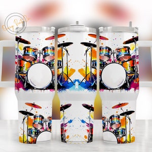 Drummer set 40oz Quencher Sublimatie Wrap, Kleurrijke Drums Tumbler Png, Muzikale Stanley Tumbler png, Drummer Tumbler Wrap, Digitale Download