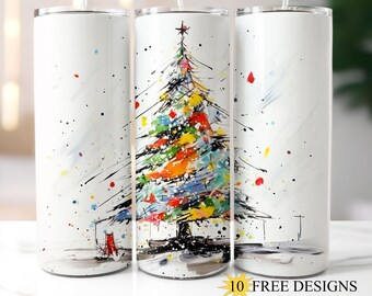 Christmas Tree 20 oz Skinny Tumbler Wrap, Holiday Tumbler Sublimation Design, Winter Snow Tumbler PNG, Digital Download, Tumbler Wrap 67