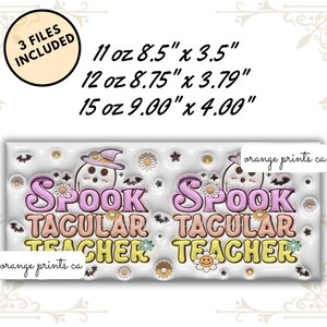 3D-läraromslag, 3D Halloween-spöklik rak mugg, 3D-puffig 11oz 12oz 15oz lärarmuggomslag, 3D-uppblåst Halloween-rak sublimering 234 bild 2