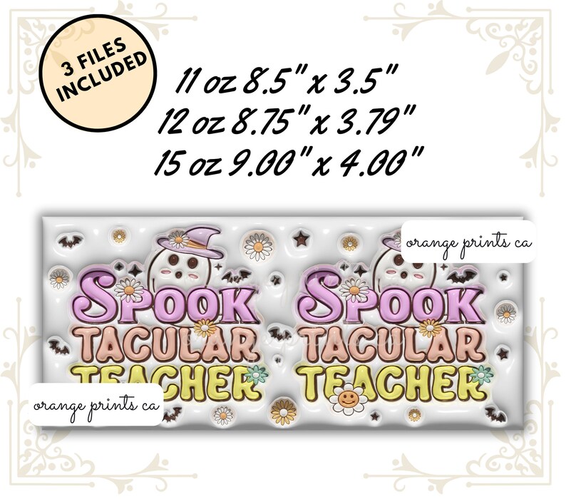 3D-läraromslag, 3D Halloween-spöklik rak mugg, 3D-puffig 11oz 12oz 15oz lärarmuggomslag, 3D-uppblåst Halloween-rak sublimering 234 bild 2