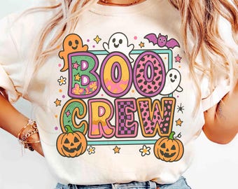 Boo Crew Png, Cute Halloween Ghosts Png Sublimation Shirt, Halloween Pumpkins Bats Shirt png, Cute Pumpkins Ghost png, Girly Halloween Png