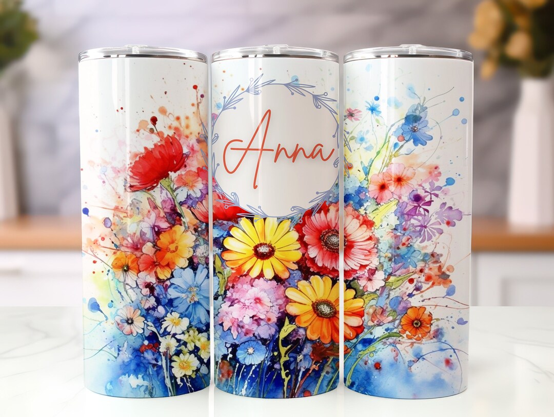 Add Your Own Name, Colorful Floral Custom Tumbler Sublimation Wrap ...