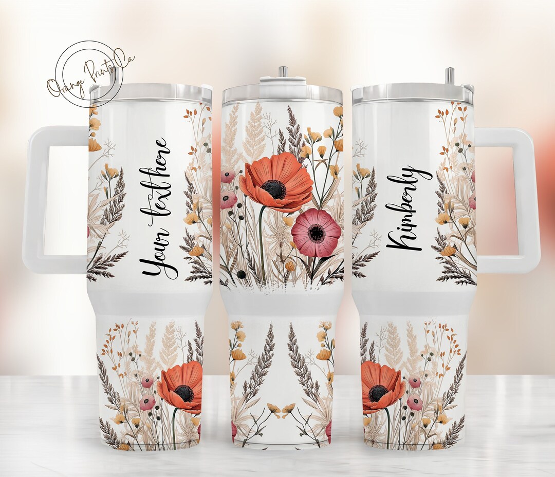 Add Your Text Boho Flowers 40oz Quencher Sublimation Wrap, Pastel ...