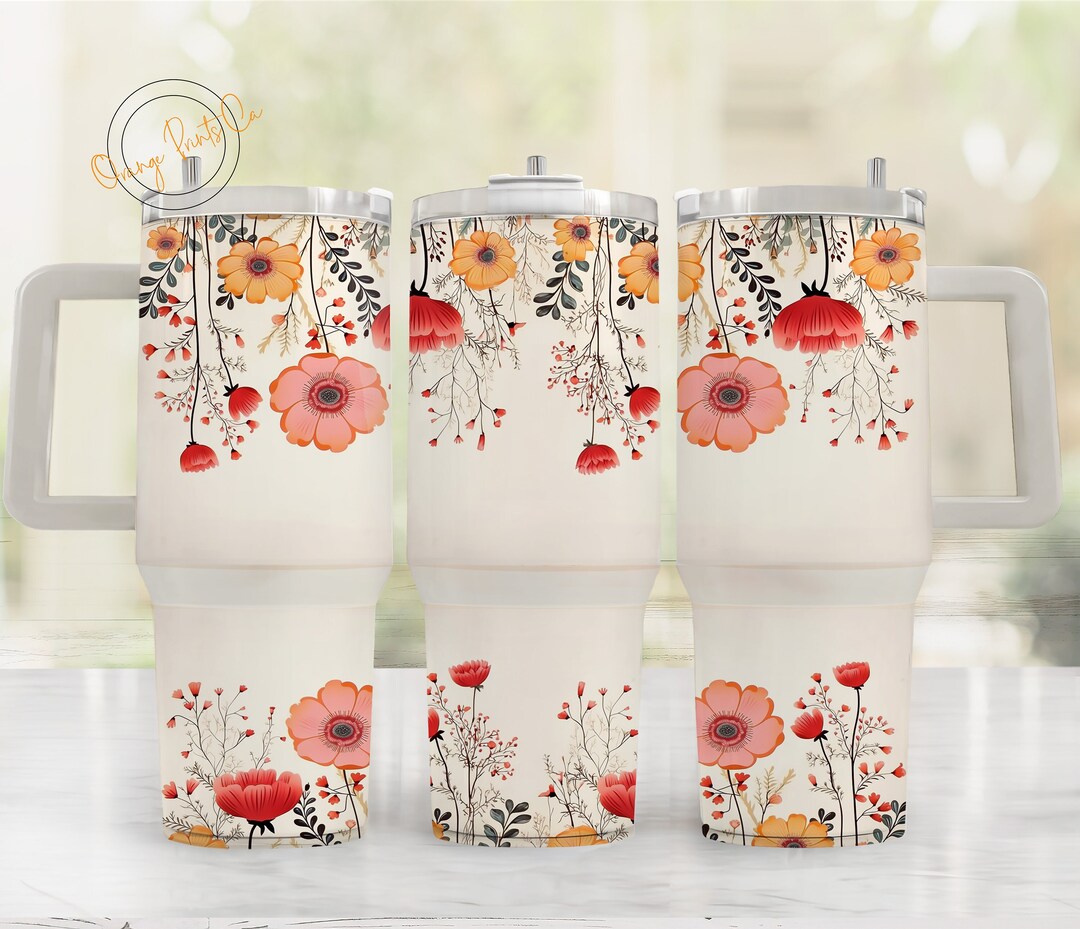 Boho Flowers 40oz Quencher Sublimation Wrap, Cute Floral Tumbler Png ...