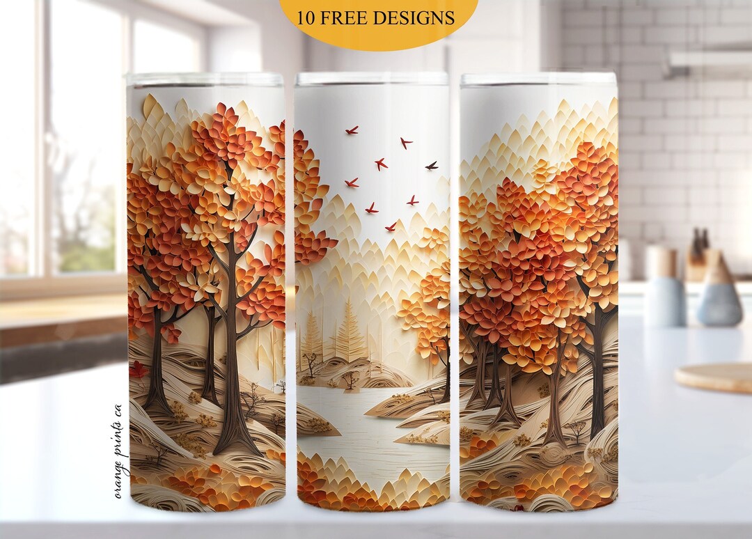 3D Fall Trees 20oz Skinny Tumbler Wrap Nature Sublimation Design ...