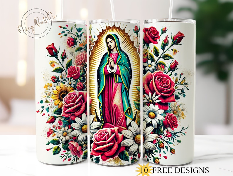 La Virgen de Guadalupe 20oz Tumbler Christmas Wrap, Virgen de Mexico sublimation, Roses Tumbler, Virgin mary Tumbler digital download