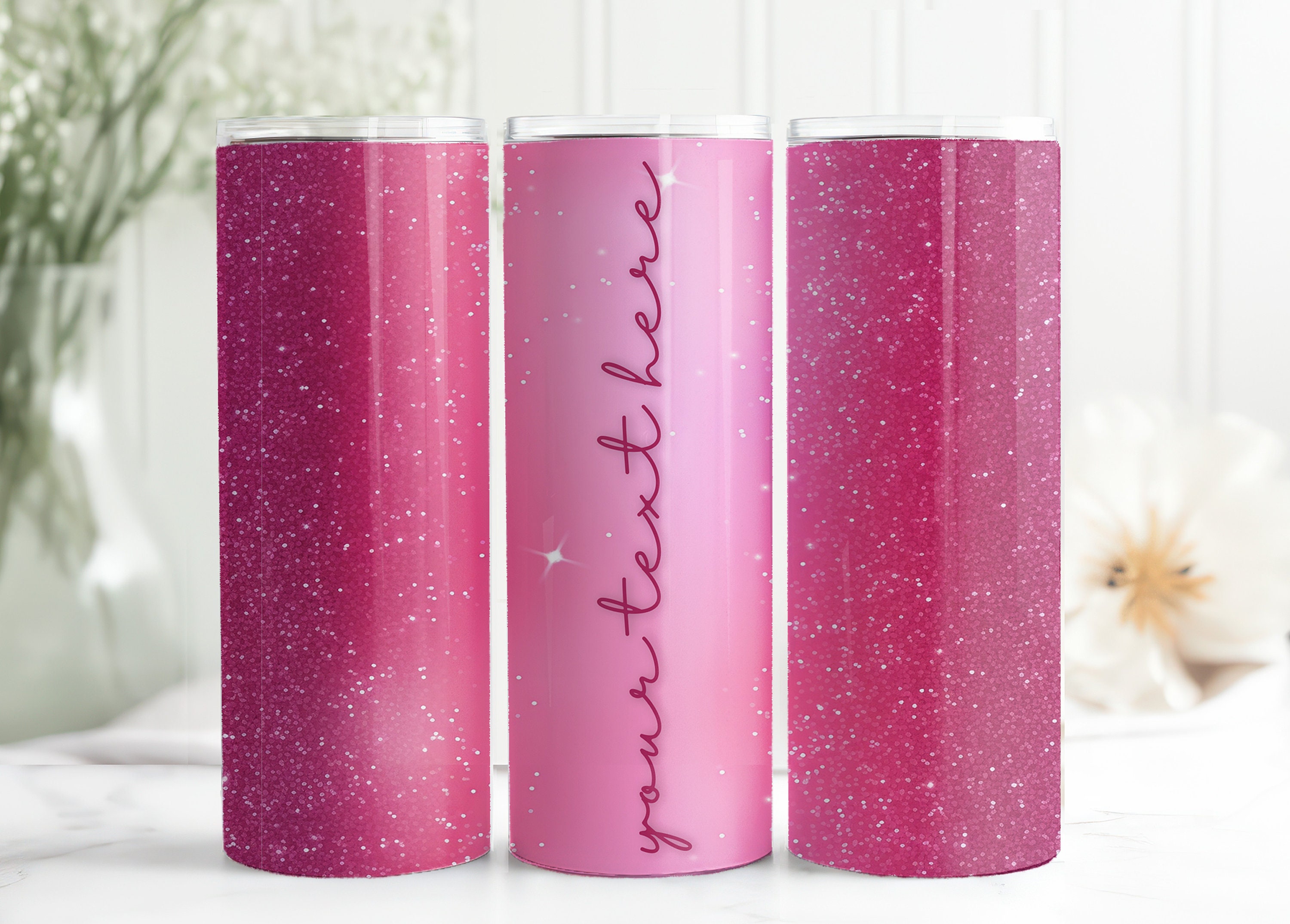 Add Your Own Text Pink Sparkle 0oz Tumbler Sublimation Wrap