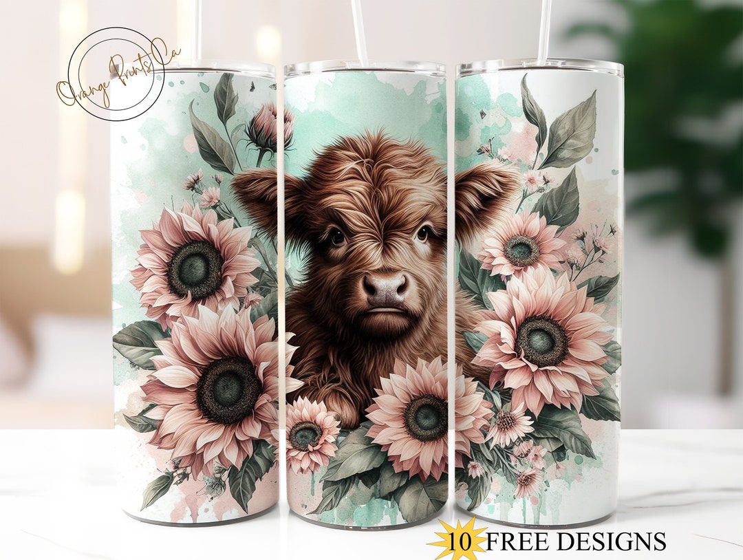 Cute Highland Cow 20oz Skinny Tumbler Wrap, Cow Lover 20 Oz Wrap, Pink ...
