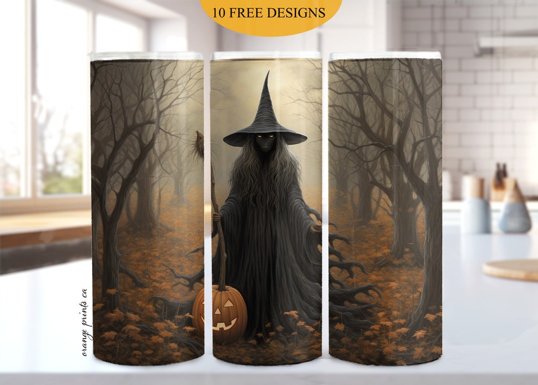 Halloween Witch 20oz Skinny Tumbler Wrap Fall Leaves Sublimation Design ...