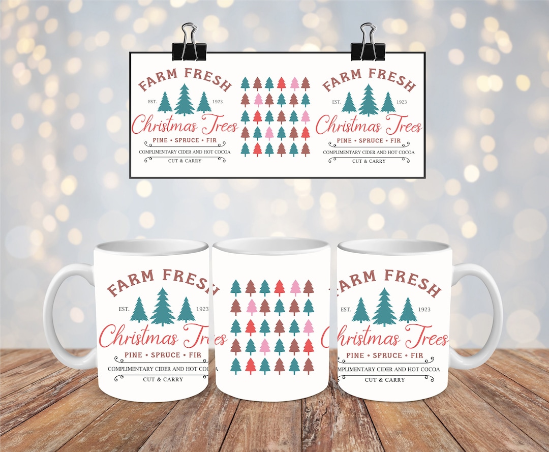 Christmas Tree Mug Wrap, 11oz 12oz 15oz Christmas Mug Design, Holiday
