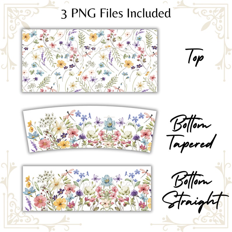 Cute Watercolor Flowers 40oz Quencher Sublimation Wrap, Minimalist Flowers Tumbler Png, Field Flowers Tumbler, Garden Tumbler, Digital PNG