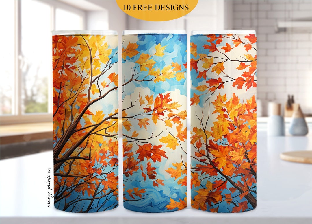 Fall Leaves 20oz Skinny Tumbler Wrap Tree Sublimation Design PNG Autumn ...