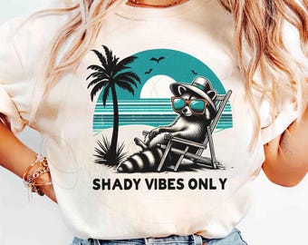 Shady Vibes Only Funny Racoon Summer Shirt PNG, Retro Raccoon Summer Png, Vintage Summer Vacation Raccoon Png, Beach Raccoon  Png Download 5