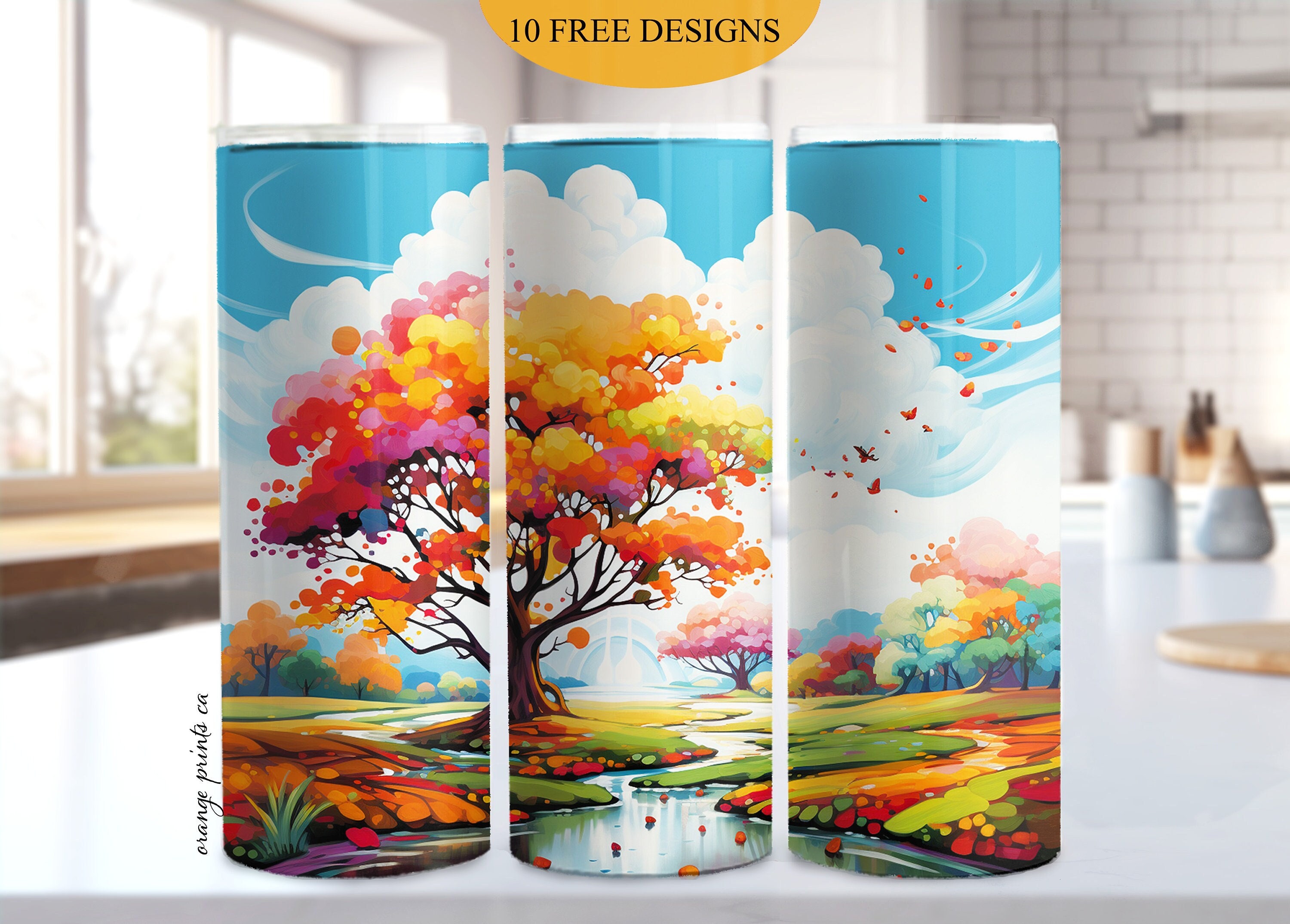 Fall Tree 20oz Skinny Tumbler Wrap Nature Sublimation Design PNG Autumn ...