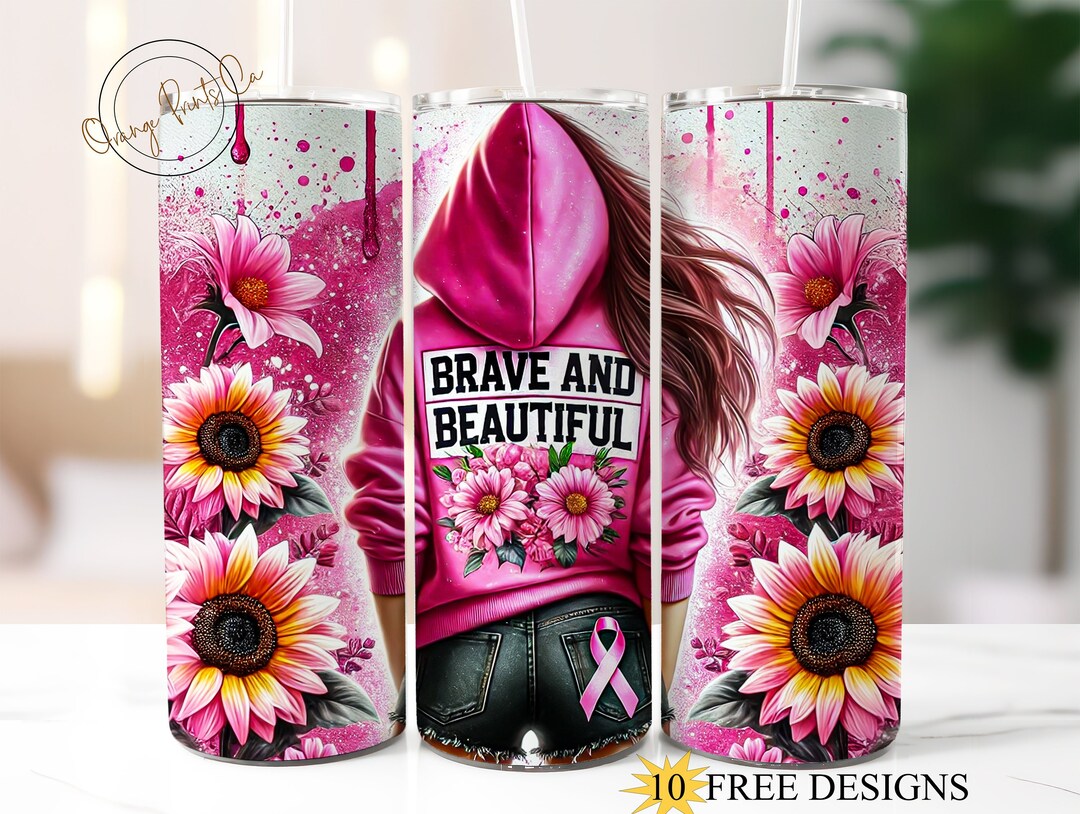 Brave & Beautiful Breast Cancer Awareness Quote Png, Pink Ribbon 20oz ...