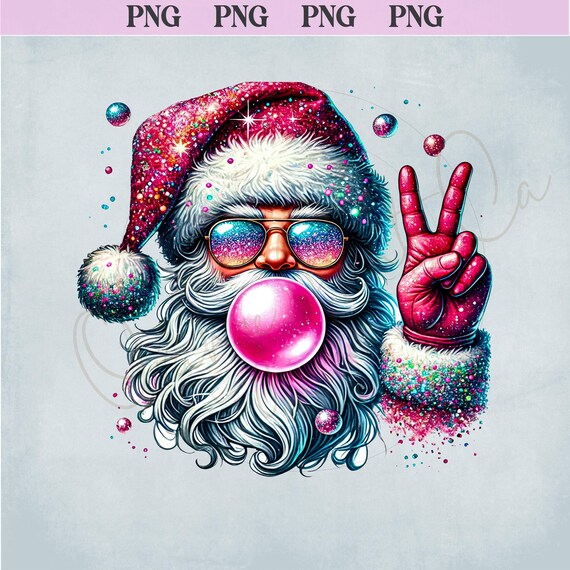 キラキラサンタバブルガムPNG、キラキラクリスマスpng、面白いサンタ