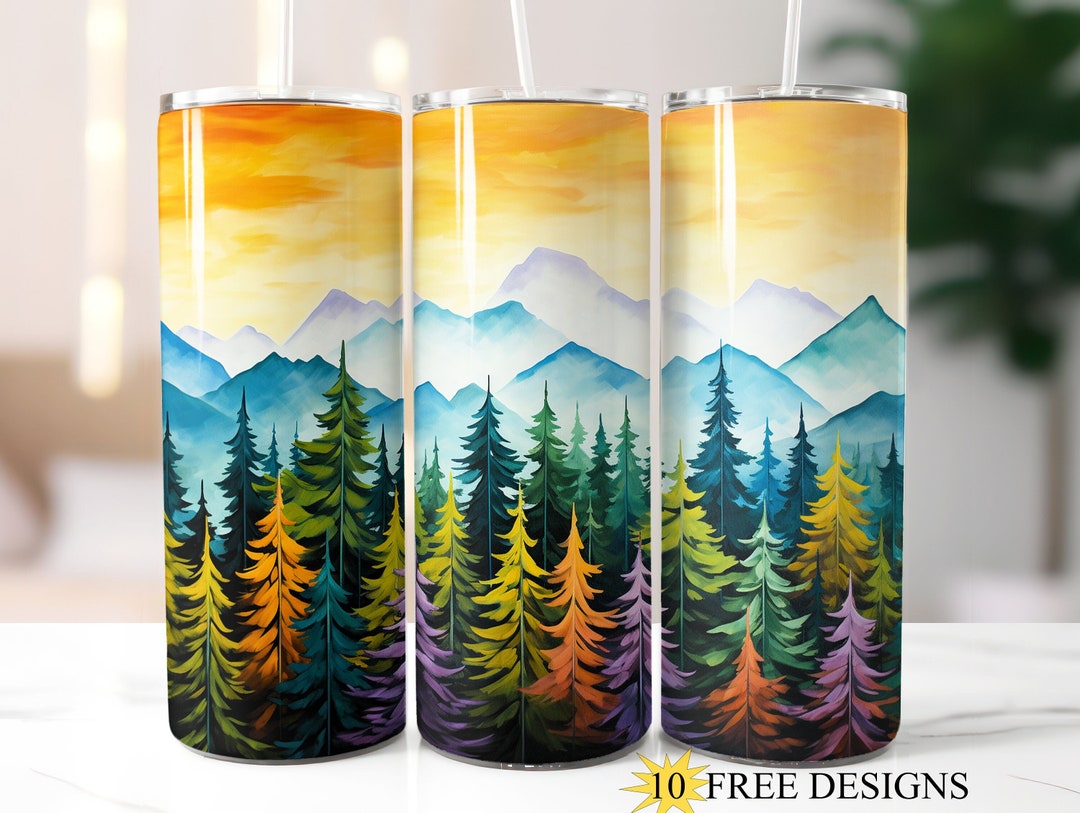 Vintage Pine Trees 20oz Skinny Tumbler Wrap, Nature Sublimation Design ...