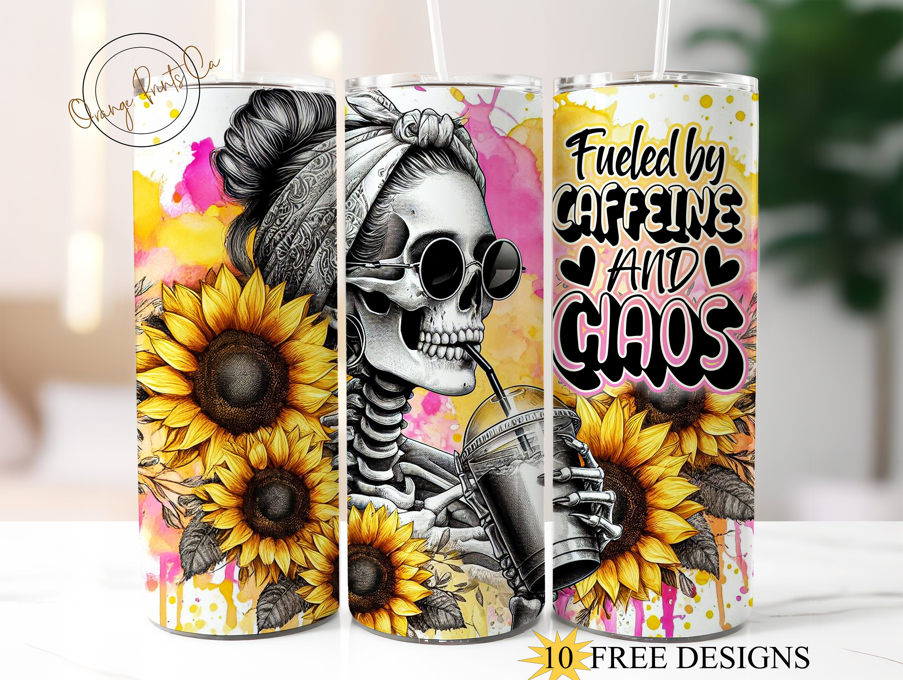 Fuelled by Caffeine N Chaos Tumbler, Skeleton Mom Coffee 20oz