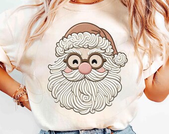 Santa Faux Embroidery PNG, Vintage Santa Christmas png, Cute Reading Santa png, Embroidery Christmas Holiday Png, Festive T Shirt Download 6