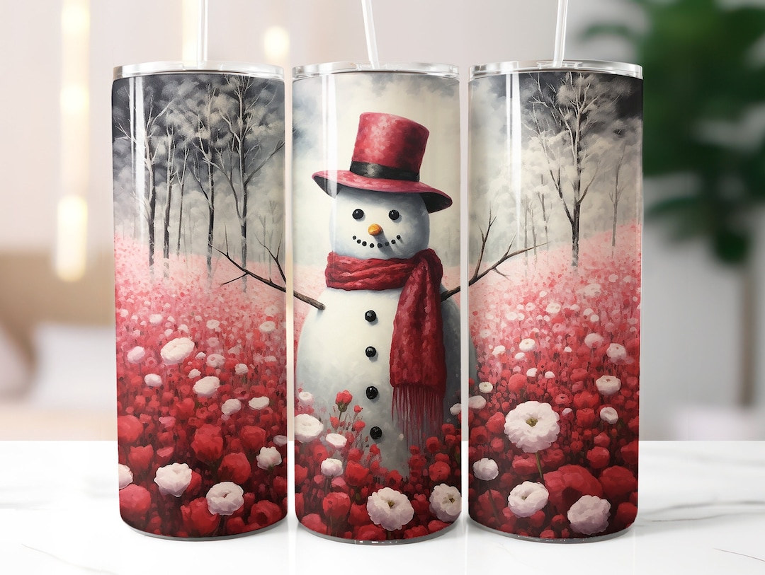 Snow Man Christmas 20 Oz Skinny Tumbler Sublimation Wrap Nature Winter ...