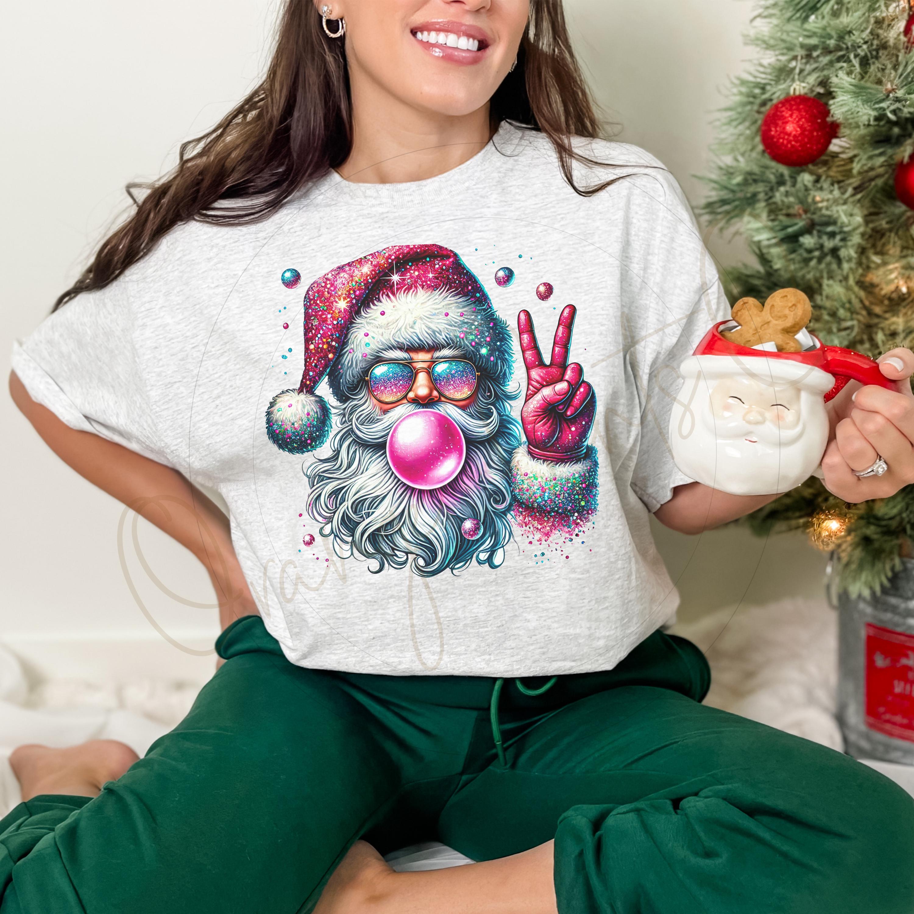 キラキラサンタバブルガムPNG、キラキラクリスマスpng、面白いサンタ