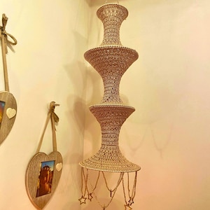 Boho Ibiza style crochet lamp – Handmade hanging shade with 4 rings – Deluxe Edition