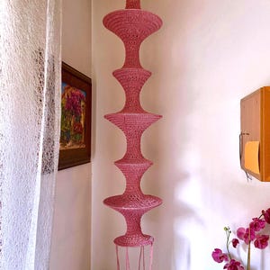 Boho Ibiza Style Crochet Lamp - Handmade Hanging Shade with 7 Rings - Deluxe Edition
