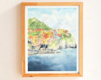 Cinque terre painting, Italy watercolor art, Italian riviera, Manarola, Cinque terre illustration, 8x10 original painting, Italy travel gift