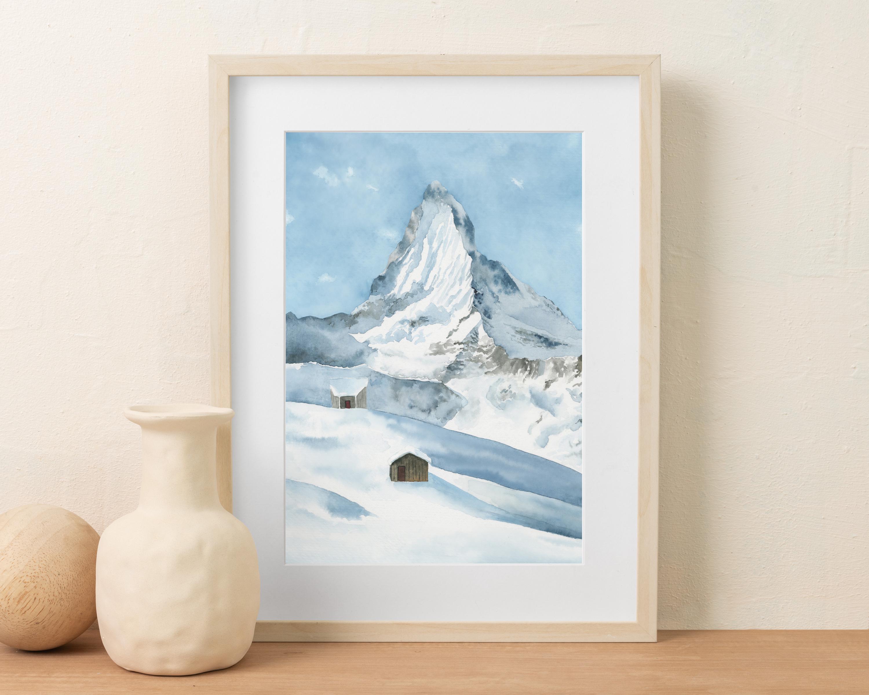 マッターホルンの水彩画：ツェルマットのポスター、スイスアルプスの