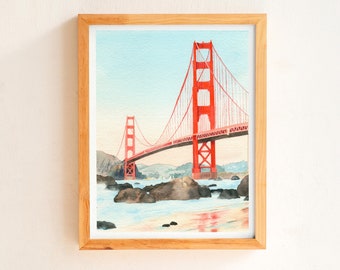 Golden gate bridge, San Francisco painting, original watercolor painting, California wall art, 8x10 watercolor art, Bay area home decor,