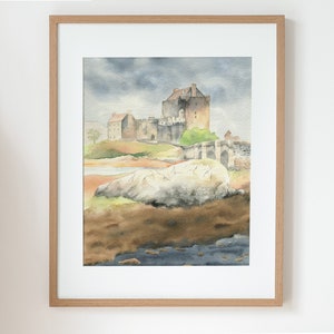 Scotland watercolor painting, Eilean Donan castle, Scottish higlands, original watercolor, 8x10 inches, Scotland travel art, Gothic castle image 3