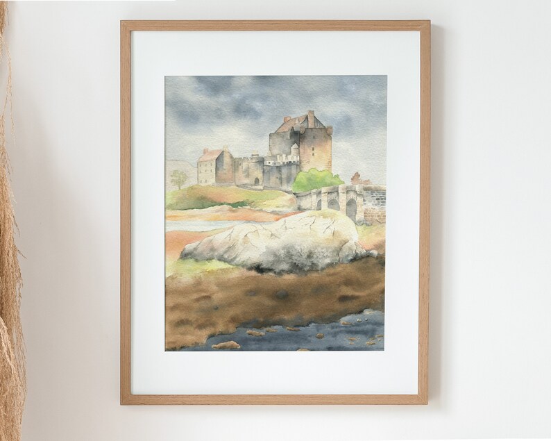 Scotland watercolor painting, Eilean Donan castle, Scottish higlands, original watercolor, 8x10 inches, Scotland travel art, Gothic castle image 3