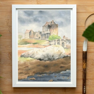 Scotland watercolor painting, Eilean Donan castle, Scottish higlands, original watercolor, 8x10 inches, Scotland travel art, Gothic castle image 5