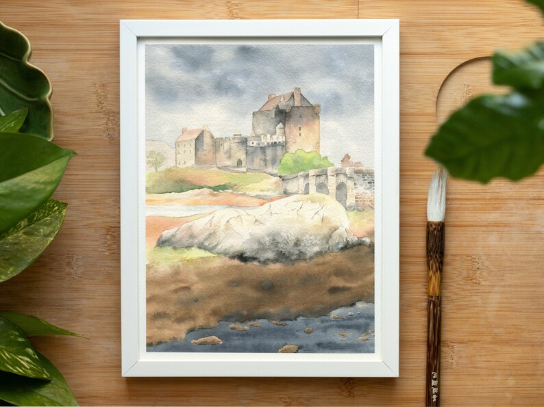 Scotland watercolor painting, Eilean Donan castle, Scottish higlands, original watercolor, 8x10 inches, Scotland travel art, Gothic castle image 5