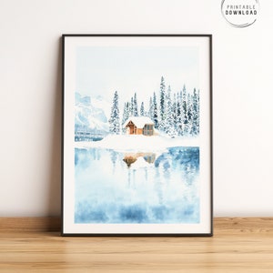 Canada printable wall art, Emerald lake print, British Columbia, Yoho national park, Canada watercolor painting, Canadian rockies