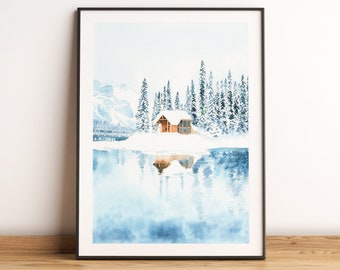 Canada printable wall art, Emerald lake print, British Columbia, Yoho national park, Canada watercolor painting, Canadian rockies