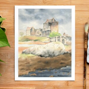 Scotland watercolor painting, Eilean Donan castle, Scottish higlands, original watercolor, 8x10 inches, Scotland travel art, Gothic castle image 10