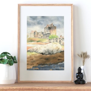 Scotland watercolor painting, Eilean Donan castle, Scottish higlands, original watercolor, 8x10 inches, Scotland travel art, Gothic castle image 9