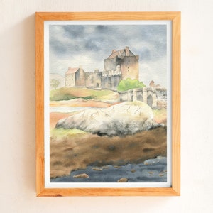 Scotland watercolor painting, Eilean Donan castle, Scottish higlands, original watercolor, 8x10 inches, Scotland travel art, Gothic castle image 1