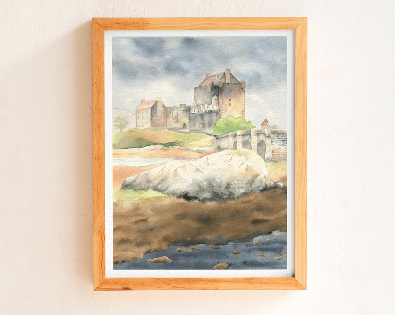 Scotland watercolor painting, Eilean Donan castle, Scottish higlands, original watercolor, 8x10 inches, Scotland travel art, Gothic castle image 1