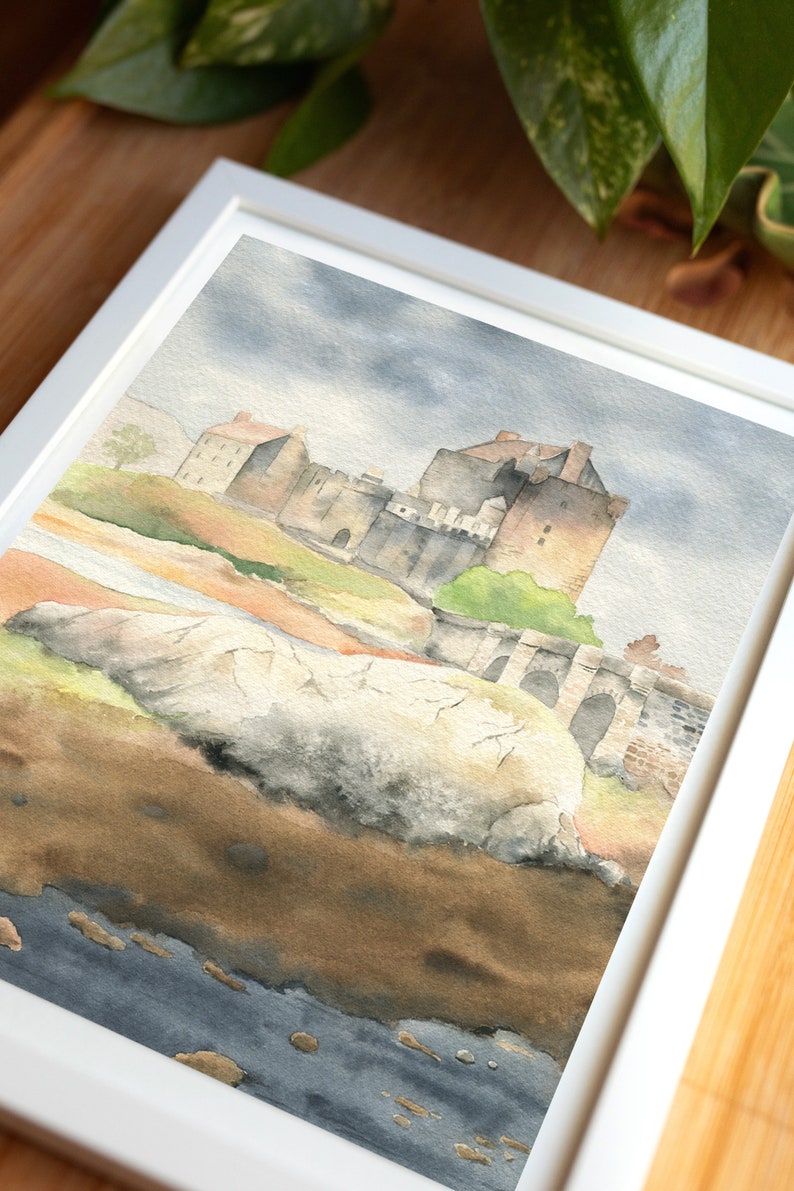 Scotland watercolor painting, Eilean Donan castle, Scottish higlands, original watercolor, 8x10 inches, Scotland travel art, Gothic castle image 7