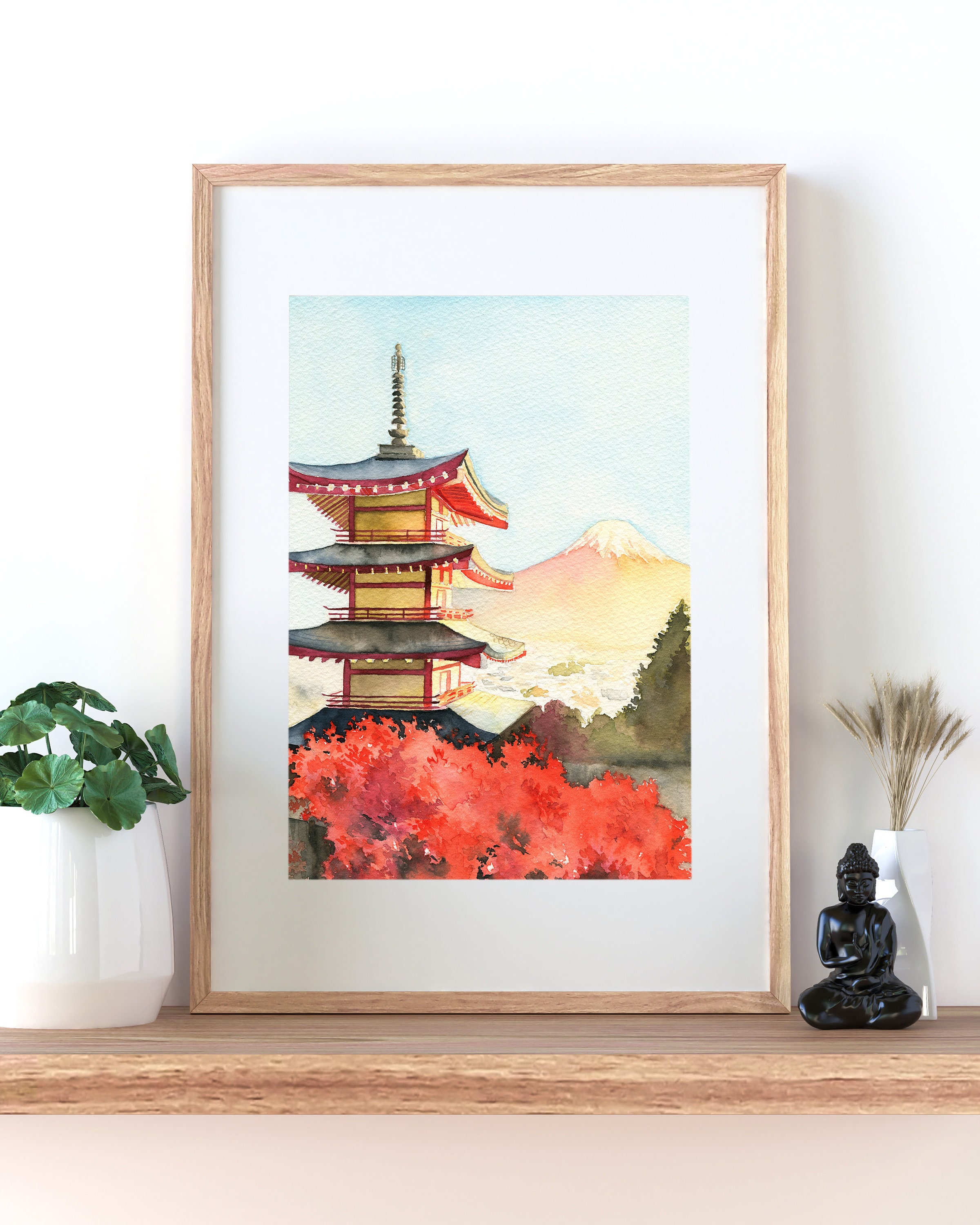 Japan Watercolor Painting Japanese Temple in Kyoto Mount - Etsy