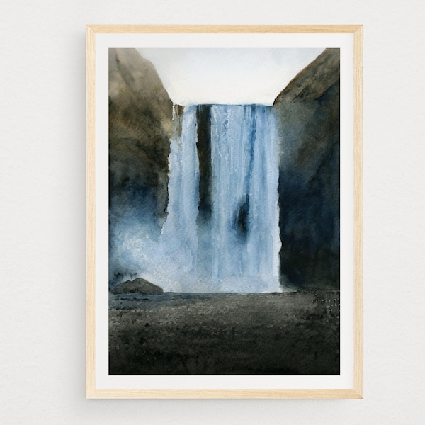 Skogafoss Waterfall Print: Iceland Landscape Watercolor (Digital Download)