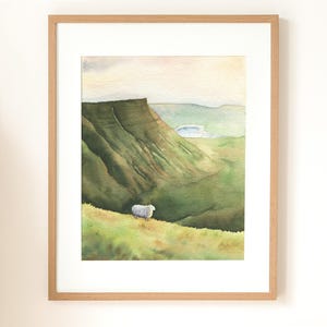 Wales painting, Brecon beacons, 8x10 original watercolor, Cribyn mountain, Welsh landscape print, Sheep wall art, UK national park