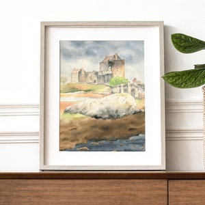 Scotland watercolor painting, Eilean Donan castle, Scottish higlands, original watercolor, 8x10 inches, Scotland travel art, Gothic castle image 8