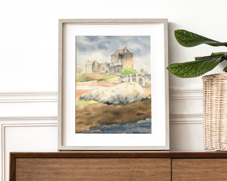 Scotland watercolor painting, Eilean Donan castle, Scottish higlands, original watercolor, 8x10 inches, Scotland travel art, Gothic castle image 8